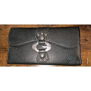 GUESS Black Embosed Faux Leather Trifold Envelope Women's Wallet Silver G